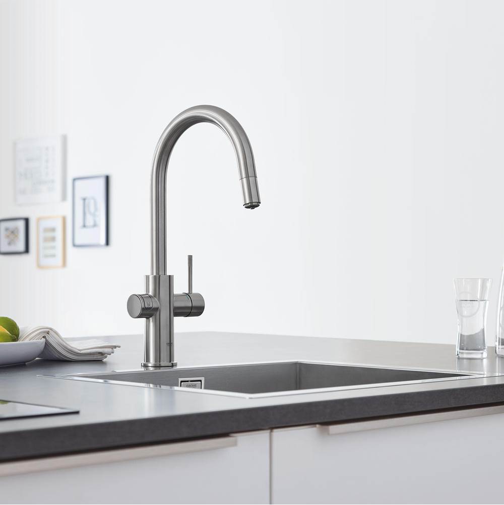 Grohe - Single-Handle Pull Down Kitchen Faucet Single Spray 1.75 GPM With Chilled & Sparkling Water - Supersteel