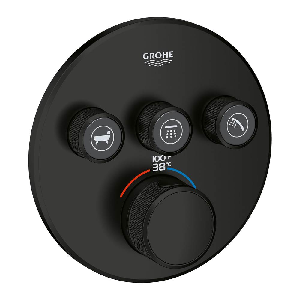 Grohe - Triple Function Thermostatic Valve Trim - Matte Black