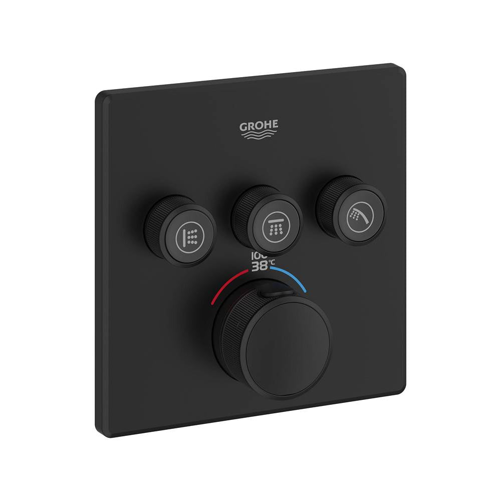 Grohe - Triple Function Thermostatic Valve Trim - Matte Black