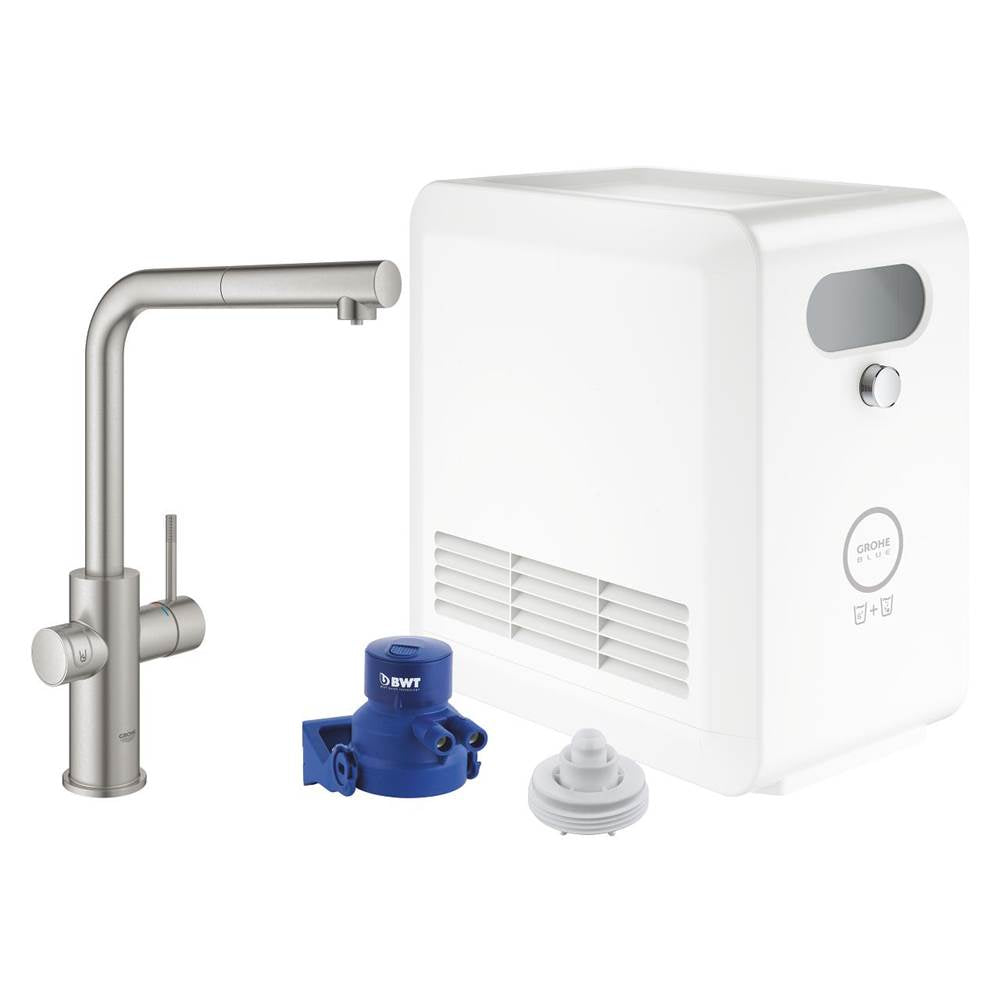 Grohe - Single-Handle Pull-Out Kitchen Faucet Single Spray 1.75 GPM With Chilled & Sparkling Water - Supersteel