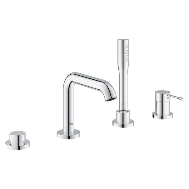 Grohe - 4-Hole Single-Handle Deck Mount Roman Tub Faucet with 1.75 GPM Hand Shower - Brushed Nickel