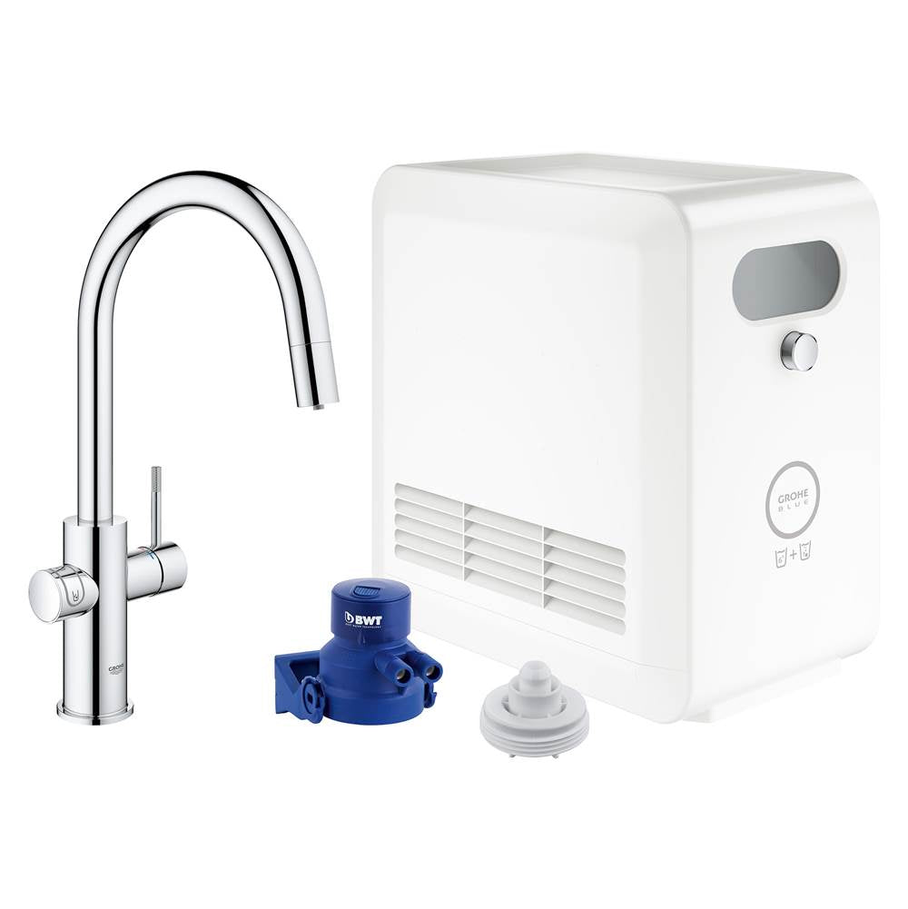 Grohe - Single-Handle Pull Down Kitchen Faucet Single Spray 1.75 GPM With Chilled & Sparkling Water - Chrome