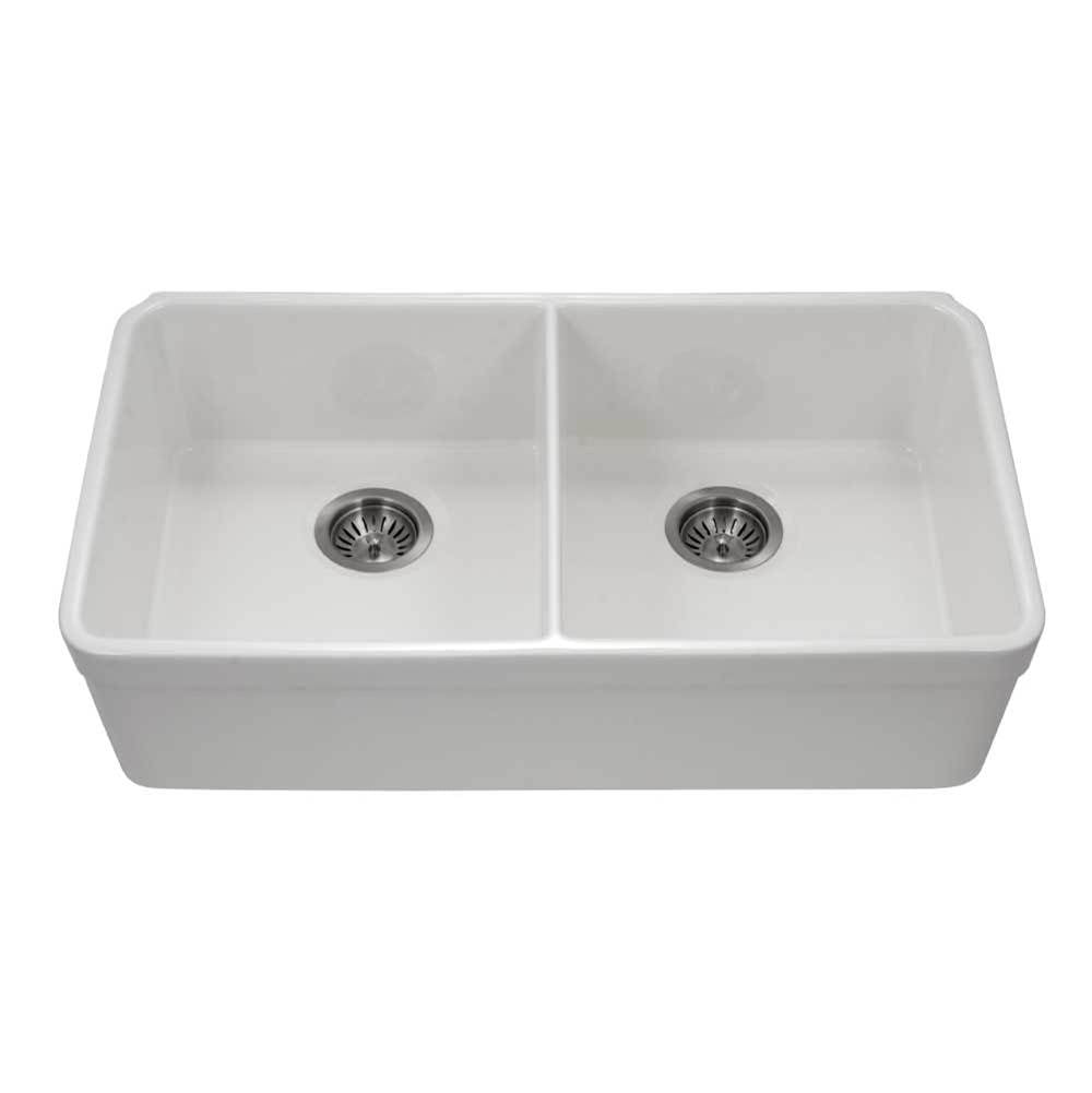 Hamat - Chelsea 33'' Undermount Fireclay Double Bowl Kitchen Sink, White - White