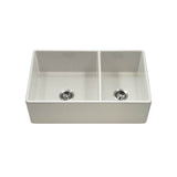 Hamat - Chelsea 33'' Apron-Front Fireclay 60/40 Double Bowl Kitchen Sink, Biscuit - Biscuit
