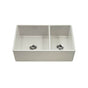 Hamat - Chelsea 33'' Apron-Front Fireclay 60/40 Double Bowl Kitchen Sink, Biscuit - Biscuit