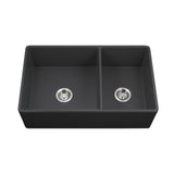 Hamat - Chelsea 33'' Apron-Front Fireclay 60/40 Double Bowl Kitchen Sink, Matte Black - Matte Black