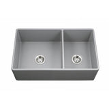 Hamat - Chelsea 33'' Apron-Front Fireclay 60/40 Double Bowl Kitchen Sink, Matte Grey - Matte Grey