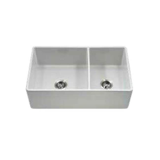 Hamat - Chelsea 33'' Apron-Front Fireclay 60/40 Double Bowl Kitchen Sink, White - White