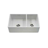 Hamat - Chelsea 33'' Apron-Front Fireclay 60/40 Double Bowl Kitchen Sink, White - White