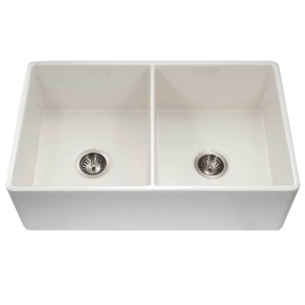 Hamat - Chelsea 33'' Apron-Front Fireclay Double Bowl Kitchen Sink, Biscuit - Biscuit