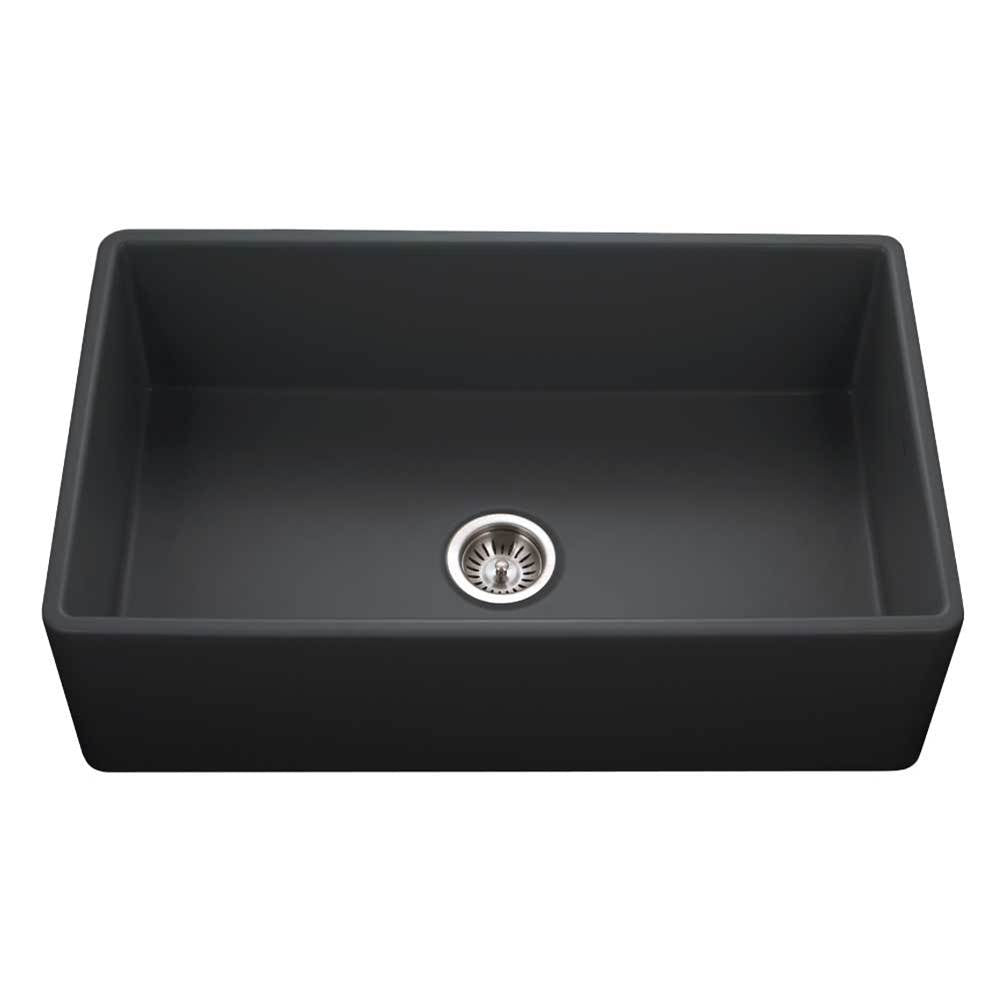 Hamat - Chelsea 33'' Apron-Front Fireclay Single Bowl Kitchen Sink, Matte Black - Matte Black