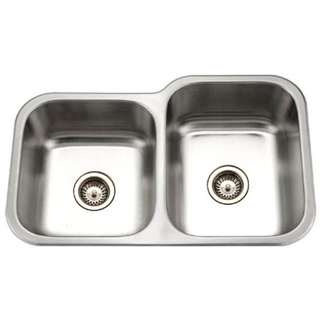 Hamat - Classic 32'' Undermount Stainless Steel 40/60 Double Bowl Kitchen Sink, Small Bowl Left, Bulk Pack - Stainless Steel