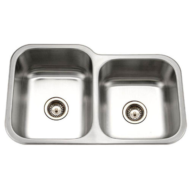 Hamat - Classic 32'' Undermount Stainless Steel 60/40 Double Bowl Kitchen Sink, Small Bowl Right - Stainless Steel