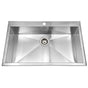 Hamat - Contrive 33'' Zero Radius Topmount Stainless Steel 1-Hole 50/50 Double Bowl Kitchen Sink - Stainless Steel