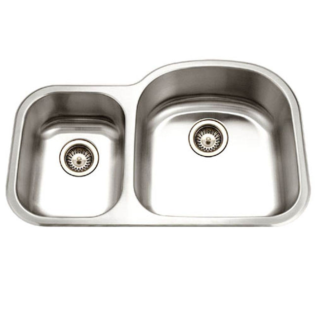 Hamat - Designer 32'' Undermount Stainless Steel 30/70 Double Bowl Kitchen Sink, Small Bowl Left - Stainless Steel
