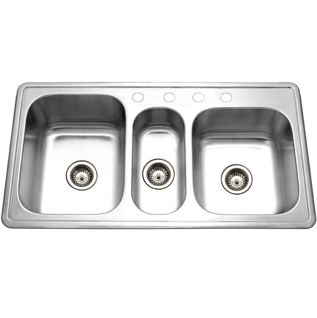 Hamat - Edition 42'' Topmount Stainless Steel 4-Hole Triple Bowl Kitchen Sink - Stainless Steel