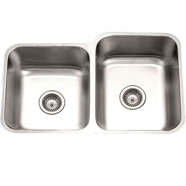 Hamat - Enterprise 32'' Undermount Stainless Steel 40/60 Double Bowl Kitchen Sink, Small Bowl Left, 18 Gauge, Bulk Pack - Stainless Steel