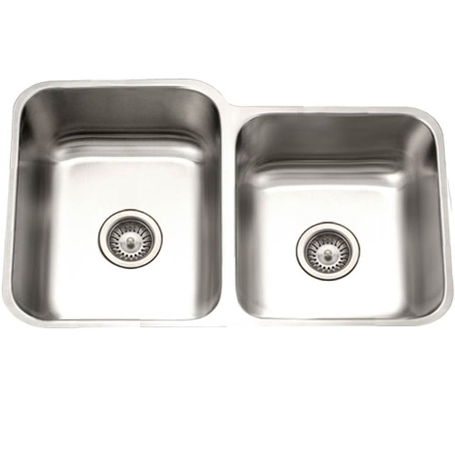 Hamat - Enterprise 32'' Undermount Stainless Steel 60/40 Double Bowl Kitchen Sink, Small Bowl Right, 18 Gauge - Stainless Steel