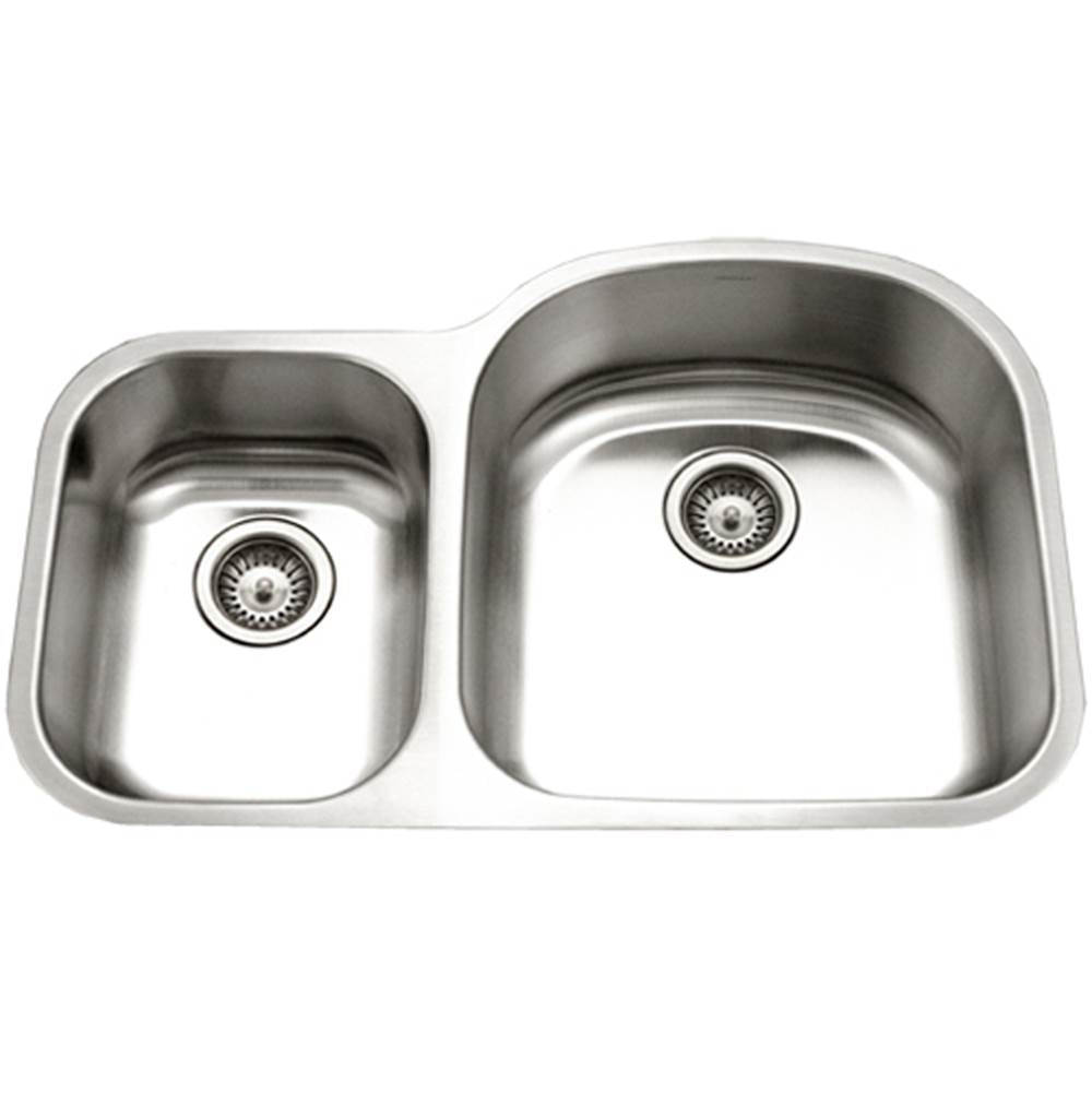 Hamat - Enterprise 32'' Undermount Stainless Steel 30/70 Double Bowl Kitchen Sink, Small Bowl Left, 18 Gauge, Bulk Pack - Stainless Steel