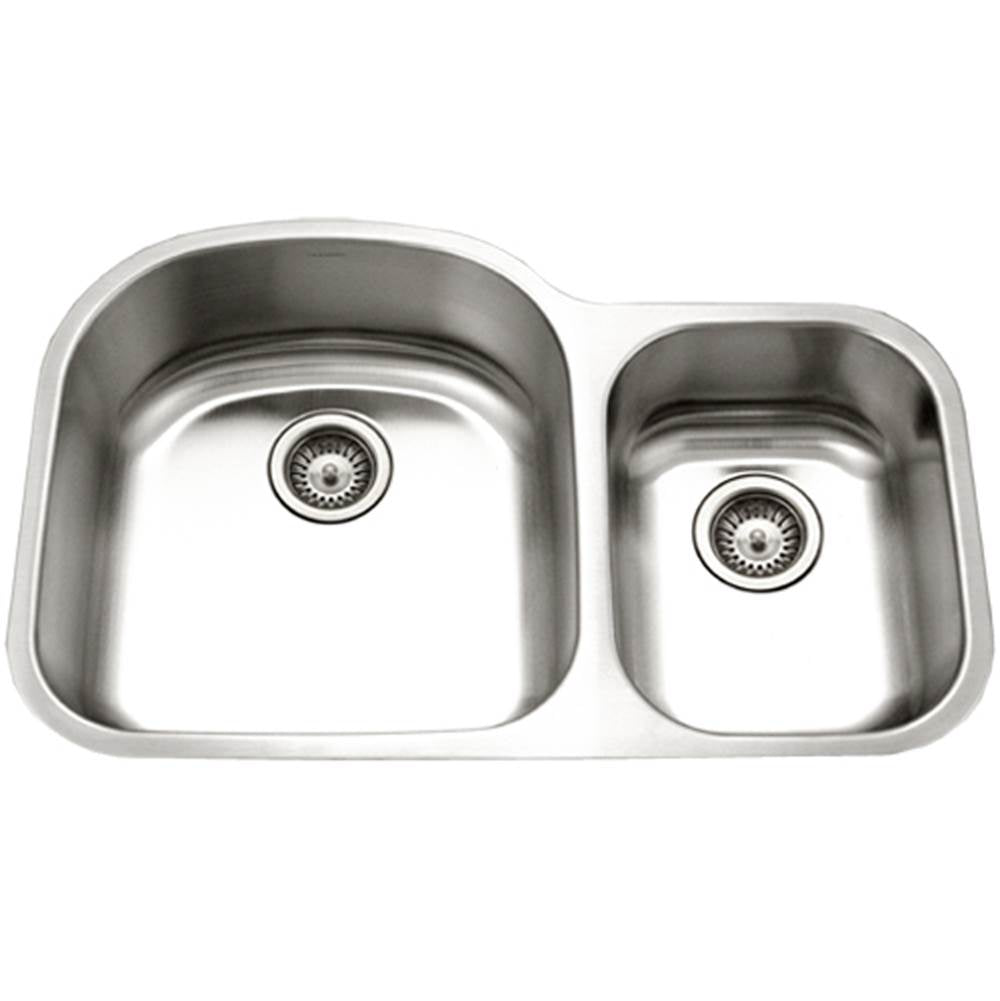 Hamat - Enterprise 32'' Undermount Stainless Steel 70/30 Double Bowl Kitchen Sink, Small Bowl Right, 18 Gauge, Bulk Pack - Stainless Steel