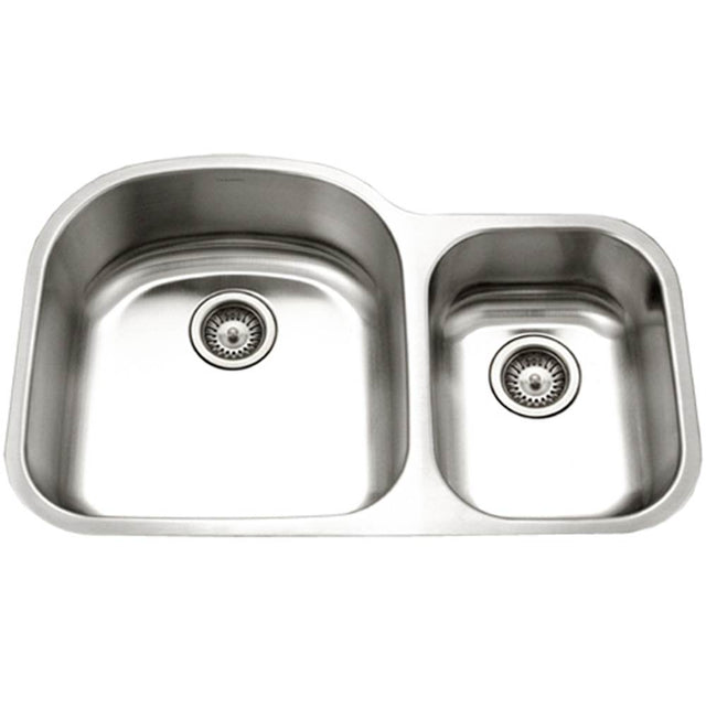 Hamat - Enterprise 32'' Undermount Stainless Steel 70/30 Double Bowl Kitchen Sink, Small Bowl Right, 18 Gauge, Bulk Pack - Stainless Steel