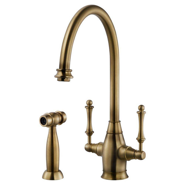 Hamat - Exeter Traditional Brass Faucet with Side Spray in Antique Brass - Antique Brass