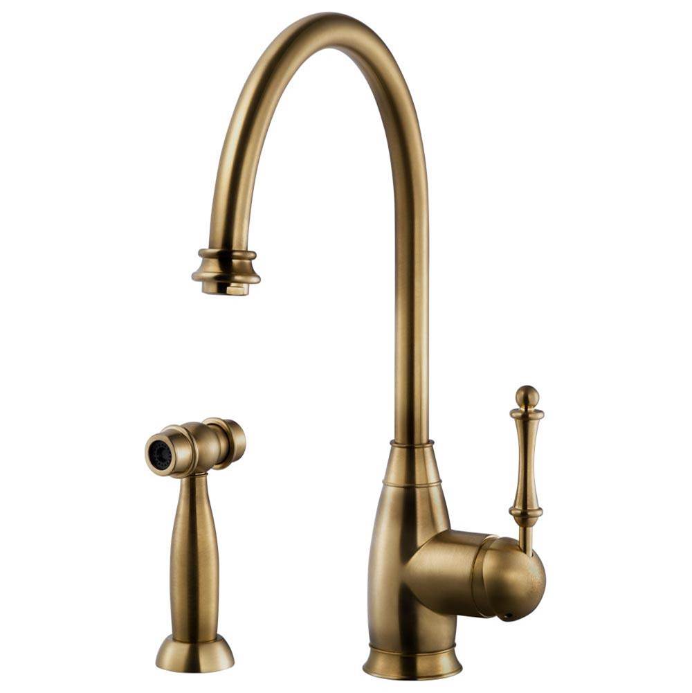 Hamat - Exeter Traditional Brass Single Lever Faucet with Side Spray in Antique Brass - Antique Brass
