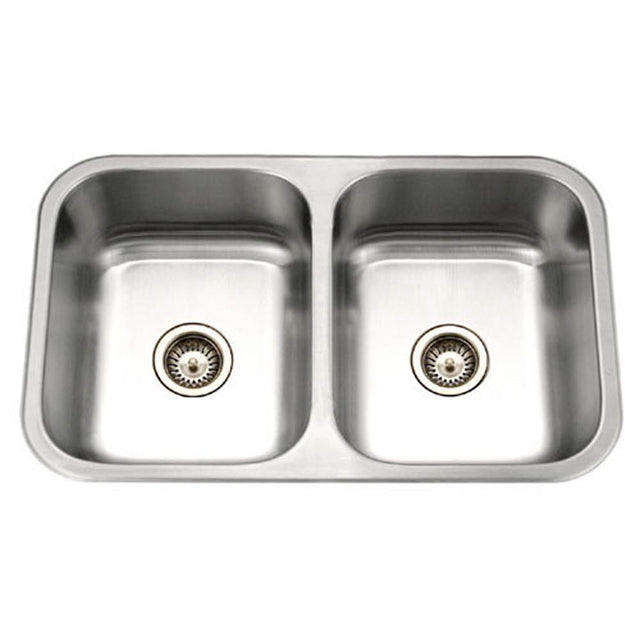 Hamat - Gourmet 32'' Undermount Stainless Steel 50/50 Double Bowl Kitchen Sink, Bulk Pack - Stainless Steel