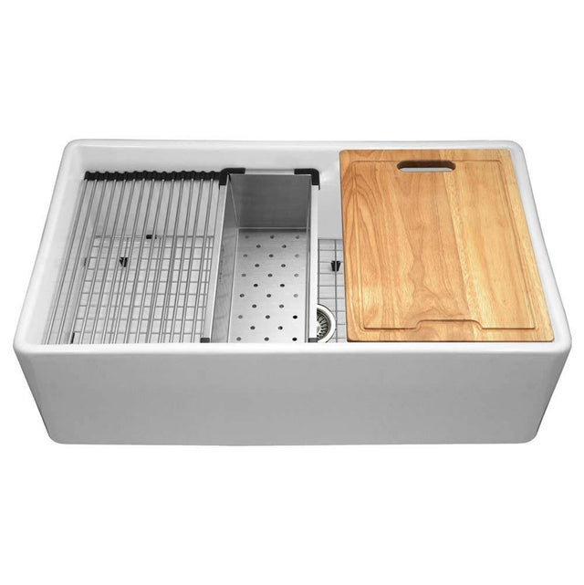 Hamat - Chelsea 33'' Apron-Front Fireclay Workstation Single Bowl Kitchen Sink, Matte White - Matte White