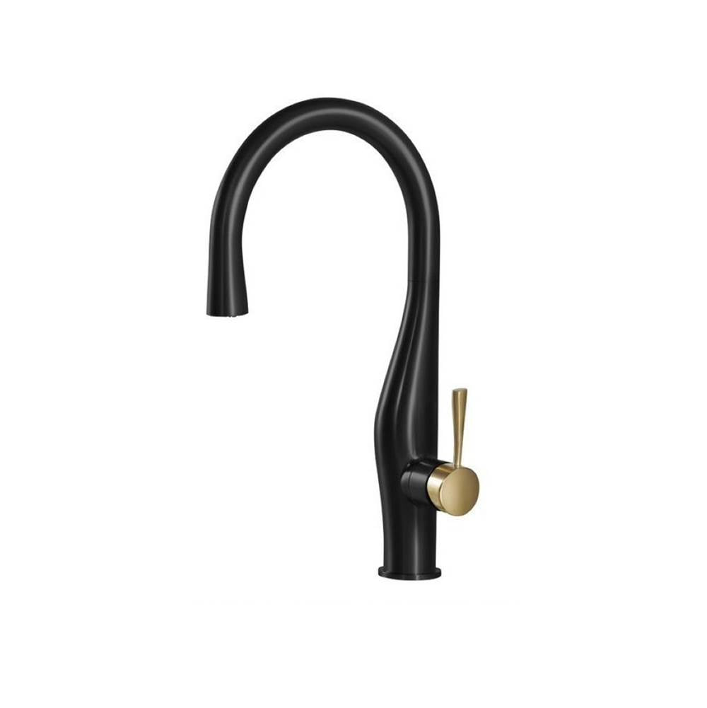 Hamat - Imagine Dual Function Hidden Pull Down Kitchen Faucet in Matte Black and Matte Gold - Matte Black With Matte Gold