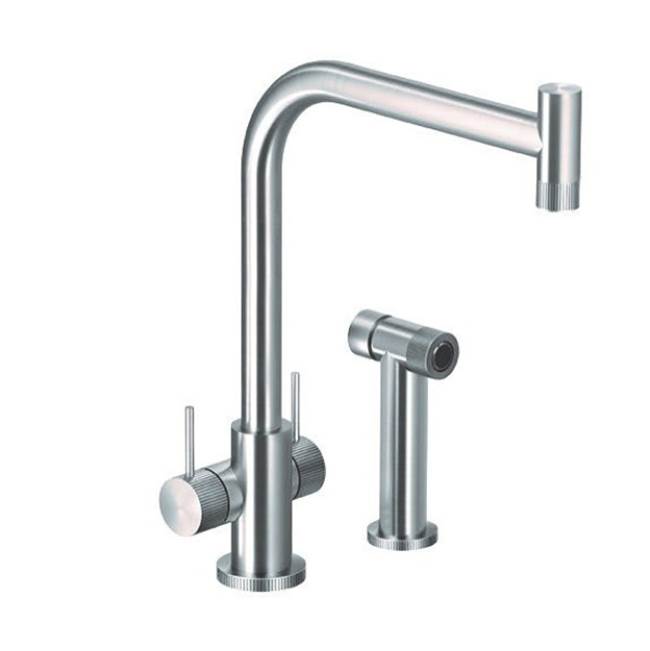 Hamat - Knob Contemporary Dual Kitchen Faucet in Brushed Stainless Steel with sidepray - Brushed Stainless Steel