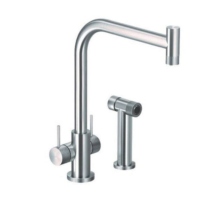 Hamat - Knob Contemporary Dual Kitchen Faucet in Brushed Stainless Steel with sidepray - Brushed Stainless Steel