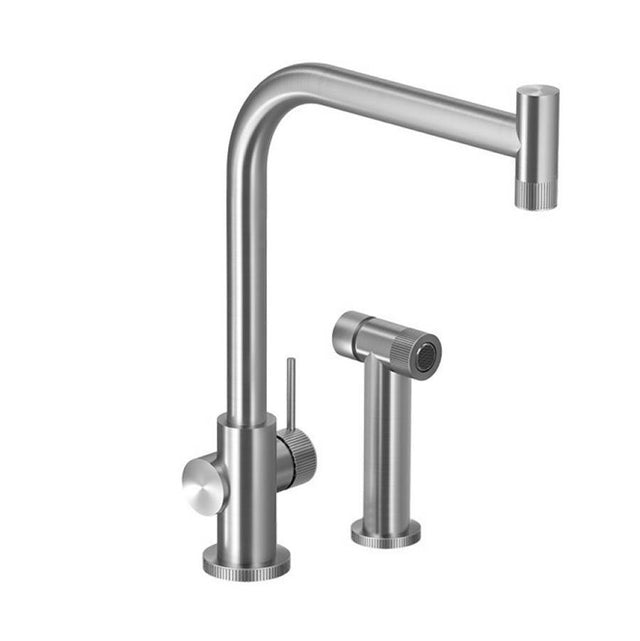 Hamat - Knob Contemporary Single Handle Kitchen Faucet in Brushed Stainless Steel, with sidespray - Brushed Stainless Steel
