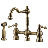 Hamat - Nottingham Two Handle Bridge Faucet with Side Spray in Antique Brass - Antiue Brass