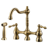 Hamat - Nottingham Two Handle Bridge Faucet with Side Spray in Brushed Brass - Brushed Brass