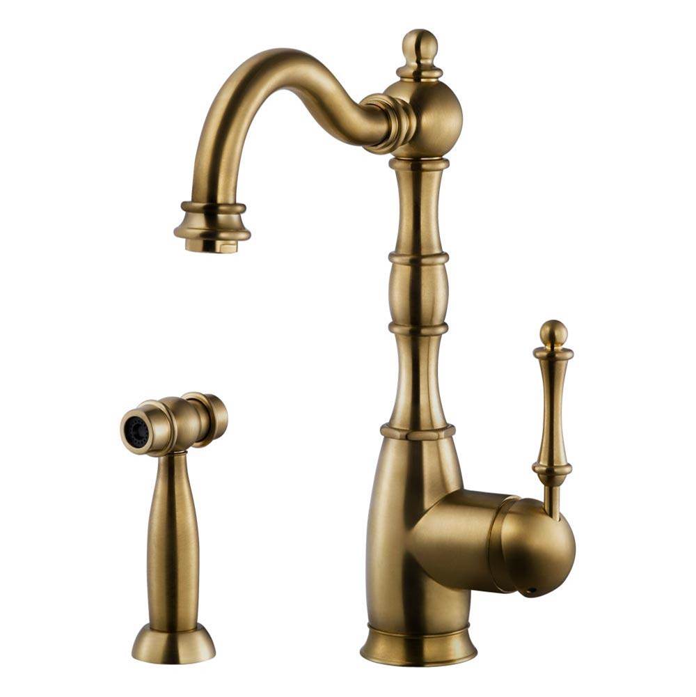 Hamat - Nottingham Traditional Brass Single Lever Faucet with Side Spray in Antique Brass - Antiue Brass
