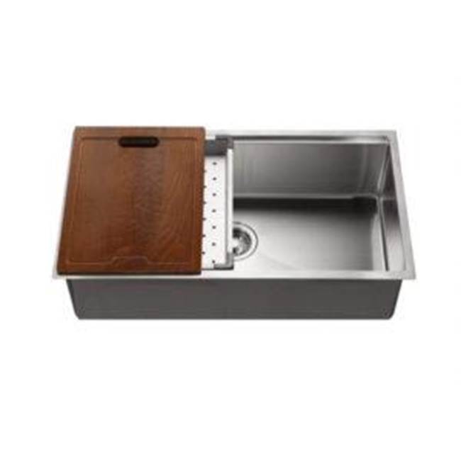 Hamat - Rendezvous 32'' Single Level Undermount 16GA Stainless Steel Single Bowl Sink with Sliding Platform - Stainless Steel