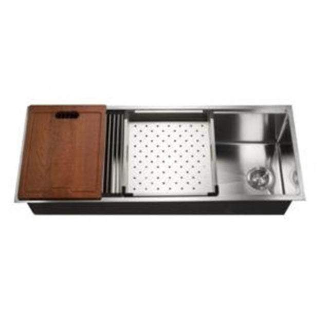Hamat - Rendezvous 45'' Single Level Undermount 16GA Stainless Steel Single Bowl Sink with Sliding Platform - Stainless Steel