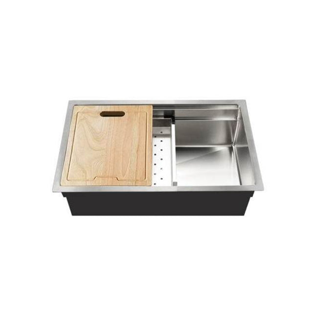 Hamat - Rendezvous 26'' Dual Level Undermount 18GA Stainless Steel  Single Bowl Kitchen Sink with Sliding Platform - Stainless Steel