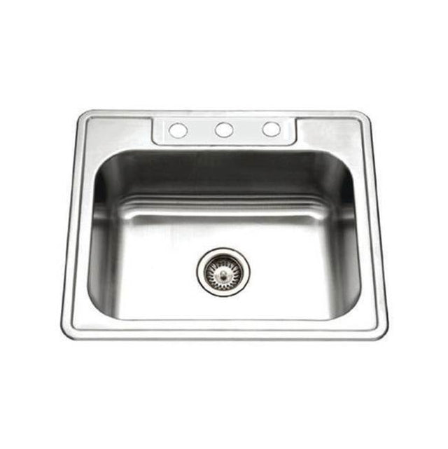 Hamat - Revive 25'' Topmount Stainless Steel 3-hole Single Bowl Kitchen Sink, 7'' Depth - Stainless Steel