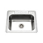 Hamat - Revive 25'' ADA Topmount Stainless Steel 4-hole Single Bowl Kitchen Sink, 6'' Depth, Bulk Pack - Stainless Steel