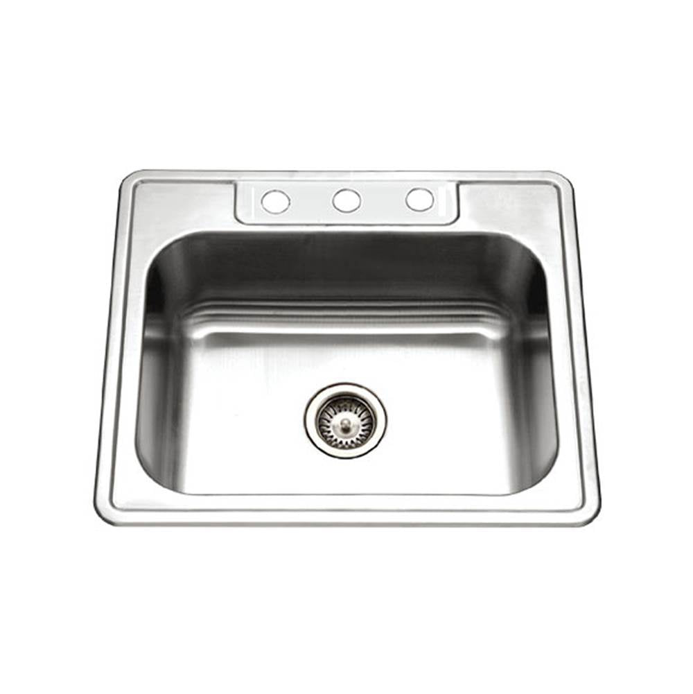 Hamat - Revive 25'' Topmount Stainless Steel 3-hole Single Bowl Kitchen Sink, 8'' Depth, Bulk Pack - Stainless Steel
