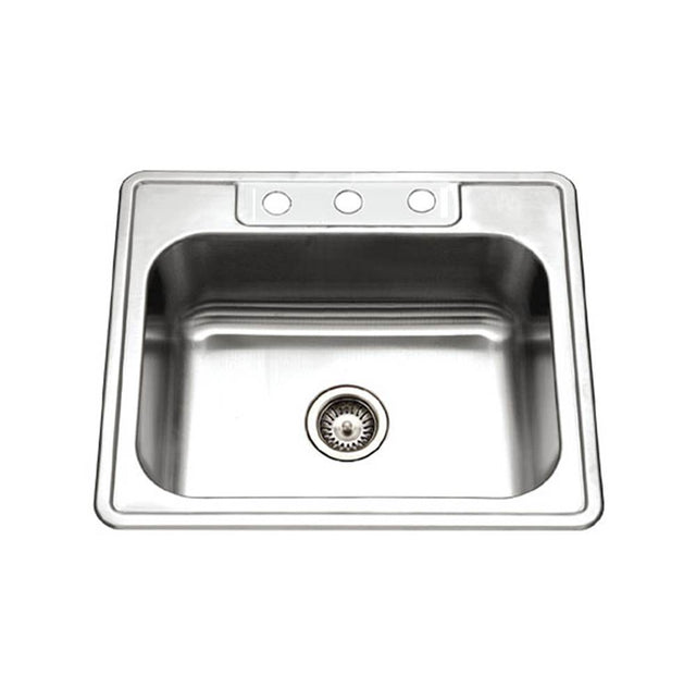 Hamat - Revive 25'' Topmount Stainless Steel 3-hole Single Bowl Kitchen Sink, 8'' Depth, Bulk Pack - Stainless Steel