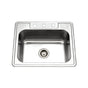 Hamat - Revive 25'' Topmount Stainless Steel 3-hole Single Bowl Kitchen Sink, 8'' Depth, Bulk Pack - Stainless Steel