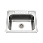 Hamat - Revive 25'' Topmount Stainless Steel 4-holes Single Bowl Kitchen Sink, 8'' Depth, Bulk Pack - Stainless Steel