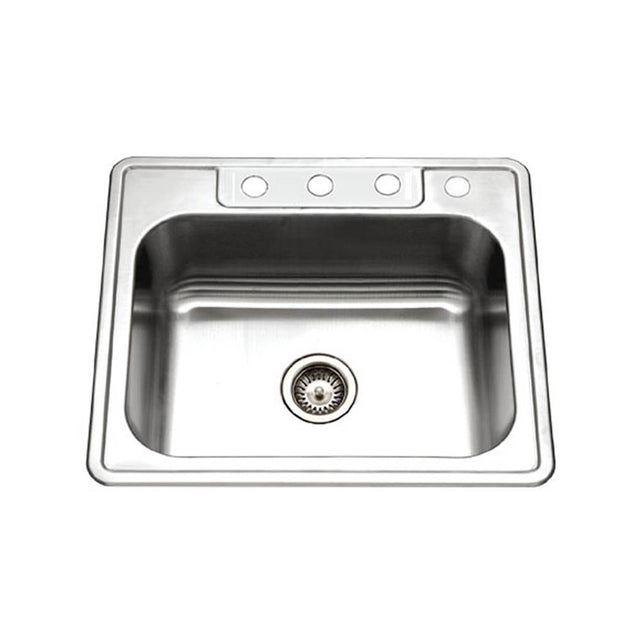 Hamat - Revive 25'' Topmount Stainless Steel 4-holes Single Bowl Kitchen Sink, 8'' Depth - Stainless Steel