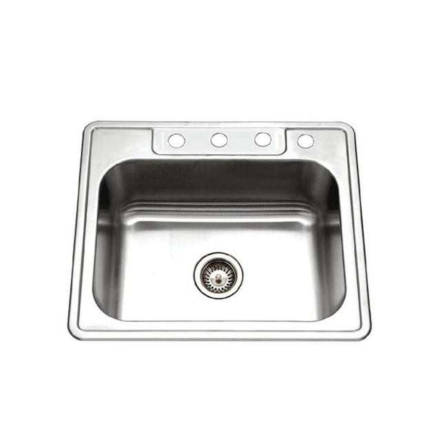 Hamat - Revive 25'' Topmount Stainless Steel 4-hole Single Bowl Kitchen Sink, 9'' Depth, Bulk Pack - Stainless Steel