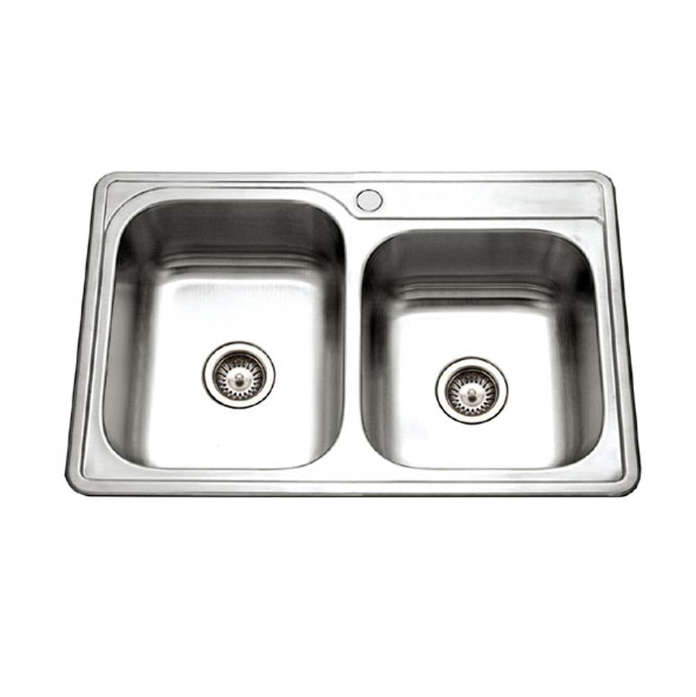 Hamat - Revive 33'' Topmount Stainless Steel 1-hole 60/40 Double Bowl Kitchen Sink - Stainless Steel