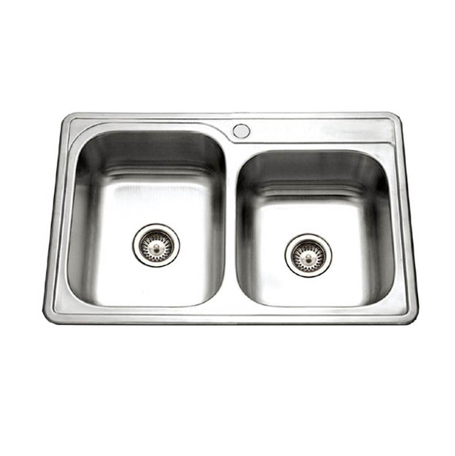 Hamat - Revive 33'' Topmount Stainless Steel 1-hole 60/40 Double Bowl Kitchen Sink - Stainless Steel