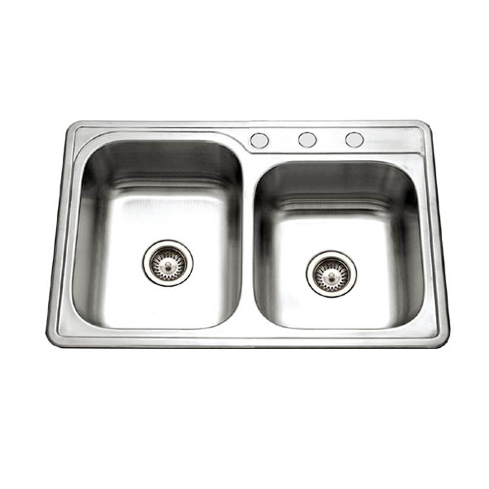 Hamat - Revive 33'' Topmount Stainless Steel 3-hole 60/40 Double Bowl Kitchen Sink, Bulk Pack - Stainless Steel